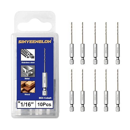 1/16 Drill Bit for Metal(10pcs), M35 Cobalt Hex Shank Quick Change Small Drill Bit Set, with Storage Case