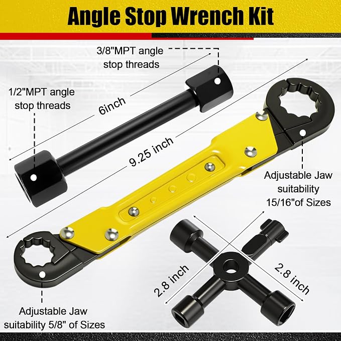5 Pcs Angle Stop Wrench Kit Plumbing Tool, Compression Sleeve Puller for 1/2" Compression Fitting Ferrule Puller Removal Tool for 1/2" Copper Tubing 4-way Multi-functional Utility Key(Yellow)