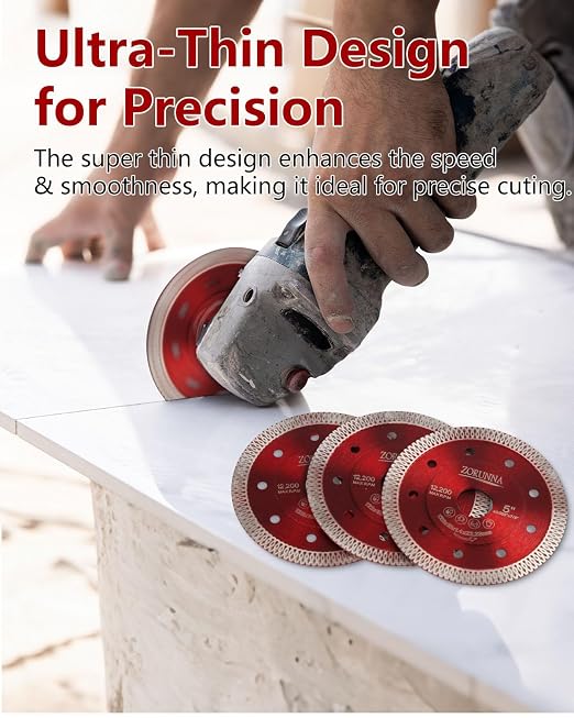 ZORUNNA 5Pcs Diamond Saw Blades, 5" Tile Grinder Cutting Blade for Angle Grinder Tile, Super Thin Indestructible Disc for Grinder for Cutting Porcelain Ceramic Granite Marble Quartz
