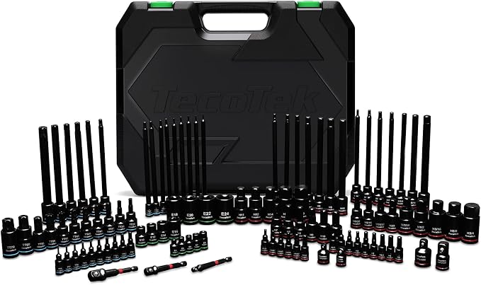TecoTek 105PCS Master Allen and Torx Bit Socket Set, Hex/Tamper Proof Torx/E-torx Bit Set,1/4", 3/8" and 1/2" Drive, CR-V & S2 Steel, Includes E4 - E24, TT6-TT70, Socket/Drill Adapter