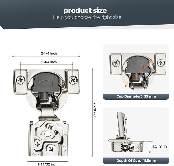 50 Pack (25 Pairs) 3/4" Overlay Soft Close Cabinet Hinges, Satin Nickel Stainless Steel Concealed Hinges with 3D Self-Closing for Face Frame Doors & Kitchens