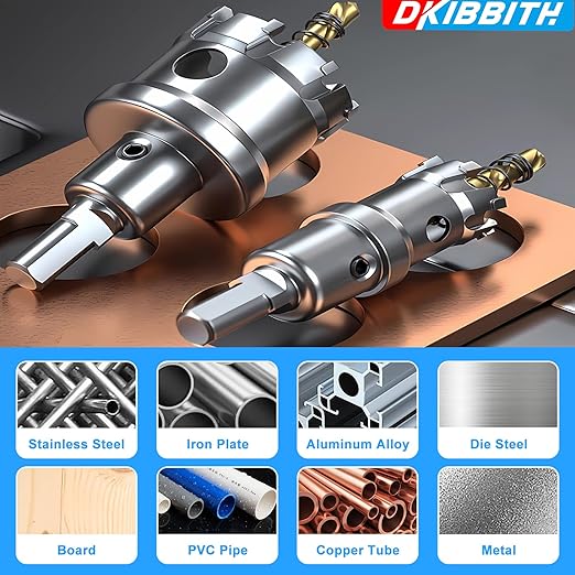 DKIBBITH TCT Hole Saw, 1-3/4"(45mm) Heavy Duty Tungsten Carbide Tipped Hole Cutters for Stainless Steel, Copper, Iron, Brass, Plastic with Titanium-Plated Pilot Drill Bits.
