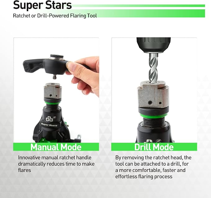 Super Stars Cordless Drill Type Flaring Tool Kit 1/4"-3/4" Single Flare Tool 45° Eccentric HVAC Air Condition Refrigeration Tool