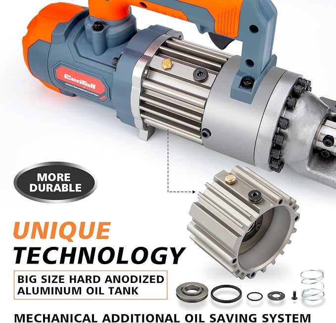5/8 Inch Electric Hydraulic Rebar Cutter, Portable Rebar Cutter, Cutting up to 4-16mm #5 Rebar, Cutting Speed 1-1.5S 1000W RC16B (Grey + Orange)