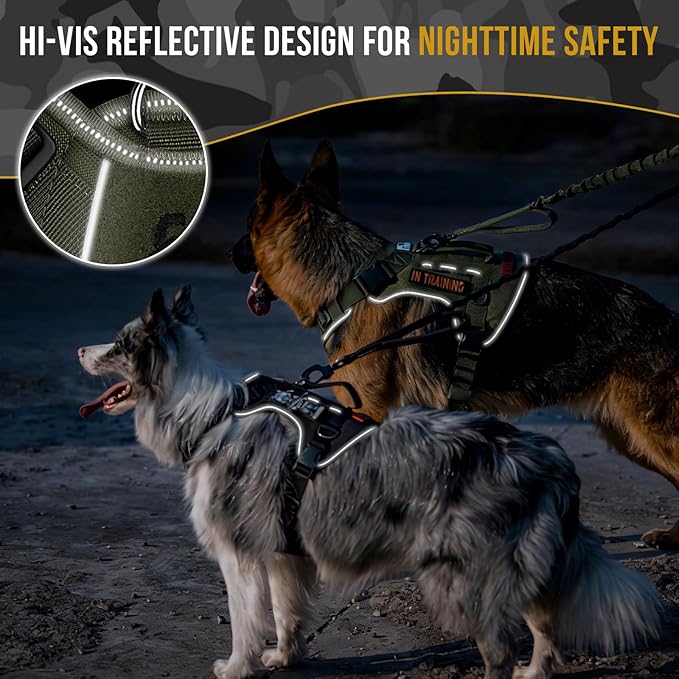 OneTigris No-Pull Tactical Dog Harness Reflective Vest for Medium Dogs | Military-grade 1000D Nylon Easy Control Vest – Adjustable Dog Harness with Hook & Loop Panels for Walking, Hiking, Training