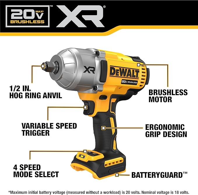 DEWALT 20V MAX Cordless Impact Wrench, 1/2 Impact Gun, 4-Speed High Torque with Hog Ring Anvil and LED Light, Brushless Motor, Precision Wrench, Tool Only (DCF900B) (Pack of 3)
