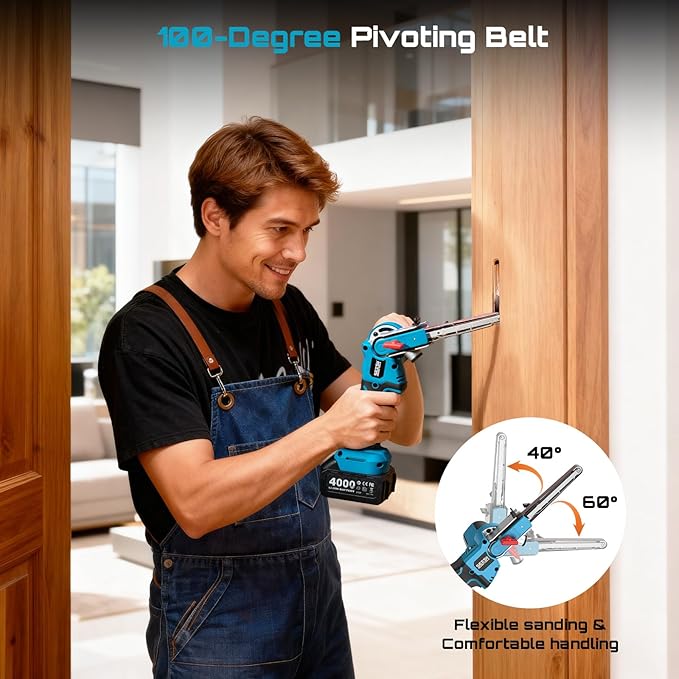 Seesii Belt Sander 1/2" x 18", 6 Speeds Max 2300FT/Min, with 1 * 4.0Ah Battery, Charger, Cordless Hand Held Belt Sander for Metal Working, Wood, Plastic, Auto Grinding