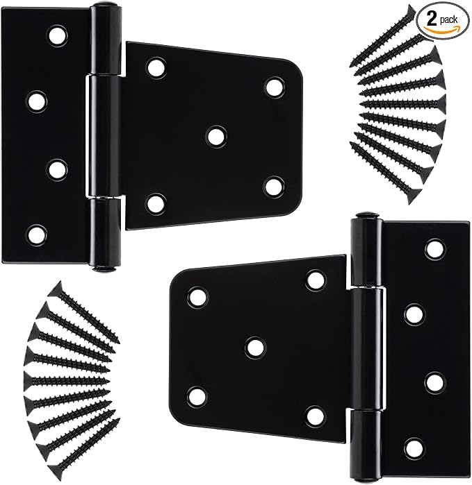 HILLMASTER 3.5 Inch Heavy Duty Gate Hinges Fence Door Hinges Durable Black Gate Strap Hinge for Indoor Outdoor, Gate Hardware Kit for Shed,Wooden Fences,Vinyl Fence Gate,Barn Door,Garage,2 Pack