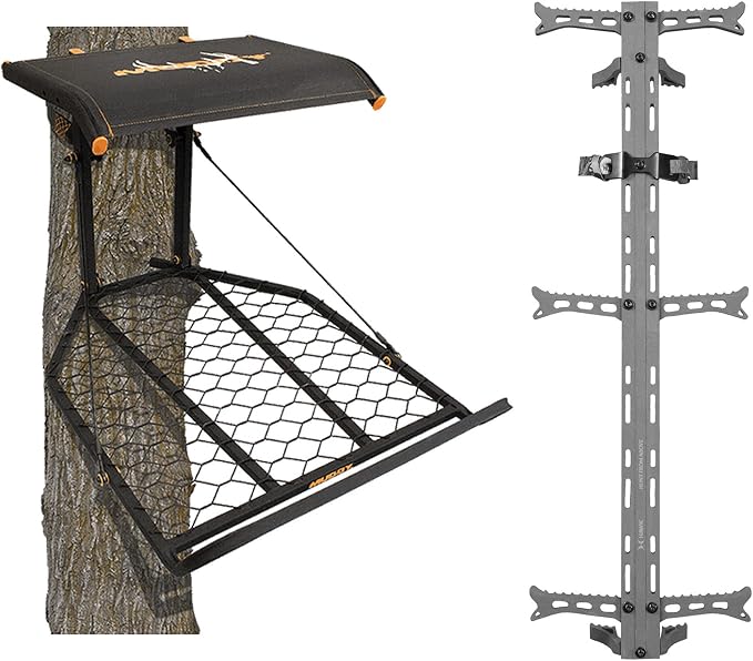 Muddy The Boss XL Wide Stance Hang-On Tree Stand Platform & Hawk Helium Set