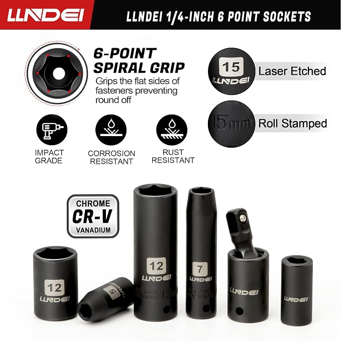 1/4" Drive Socket Set Nut Driver Set with Ratchet, 44Pcs Wrench Tool Set | 1/4-Inch Sockets Deep&Shallow Metric(4-15mm), 1/4" Hex Shank 6" Long Nut Drivers(6-14mm) for Impact Drill Bits(PH1 PH2)