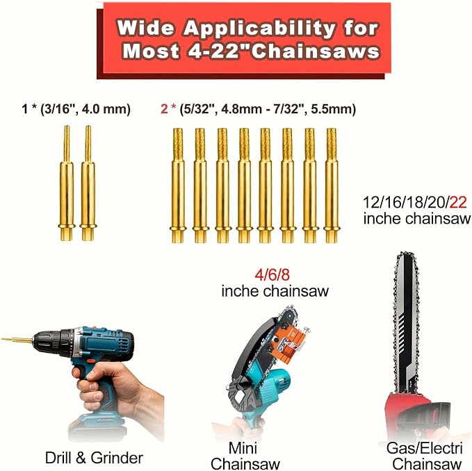 Portable Manual Chainsaw Sharpener Jig Kit, Chainsaw Sharpener Tool with 10 High Hardness Titanium Plated Diamond Bits Chain Saws Blade Sharpener Chainsaw Accessories fit for 4"-22" Chain Saw
