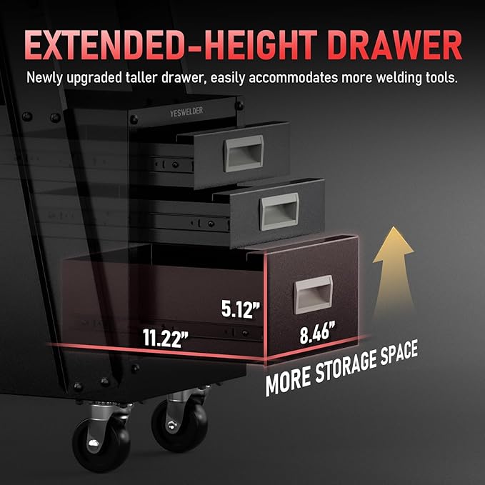 YESWELDER Welding Cart with 3 Drawers for MIG Welder TIG Welder and Plasma Cutter, Heavy Duty Large Storage 360° Rolling Welding Trolley
