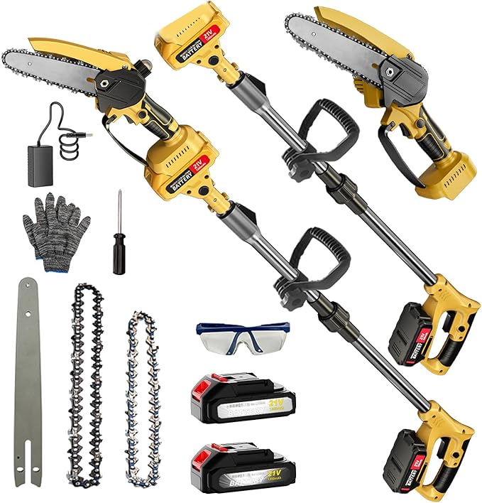 2-in-1 Cordless Pole Saw & Mini Chainsaw, 6-Inch Battery Powered Tree Trimmer with 4.4ft Extension Pole, 2 Batteries | Safe High Branch Pruning for Homeowners