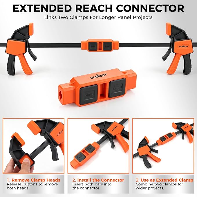 3-Pack Wood Clamps for Woodworking, 2-Piece 12" Bar Clamps with Clamp Connector, Quick-Release Wood Clamps with 150 LBS Load Limit, Wood Clamp Set for Woodworking, Gluing & DIY Projects