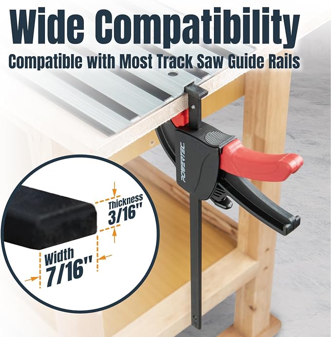 POWERTEC 2 PK Tracksaw Track Guide Rail Clamp, 8-3/4 Inch Quick Release Clamps for Circular Saw Guide Rail System, Woodworking, 71423V