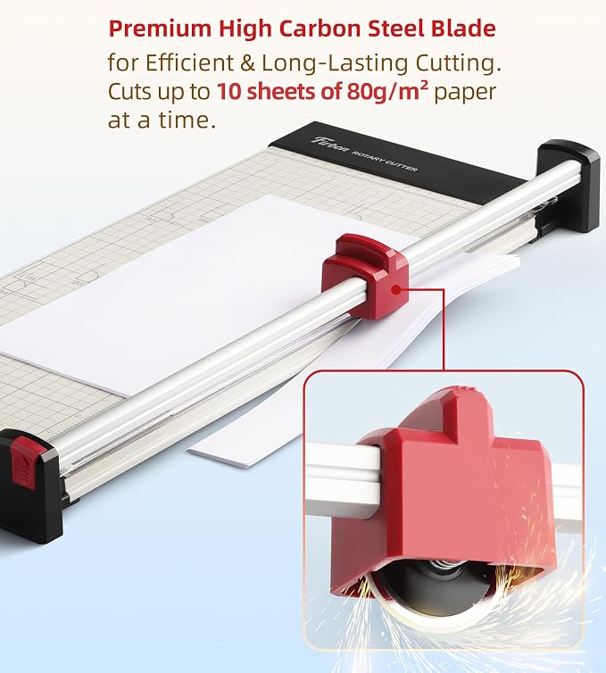 Firbon 15" Rotary Paper Trimmer with Replaceable Blade, Heavy Duty 10-Sheet Capacity Cutter for Cardstock, Photos, Scrapbooking, Office, School & Studio