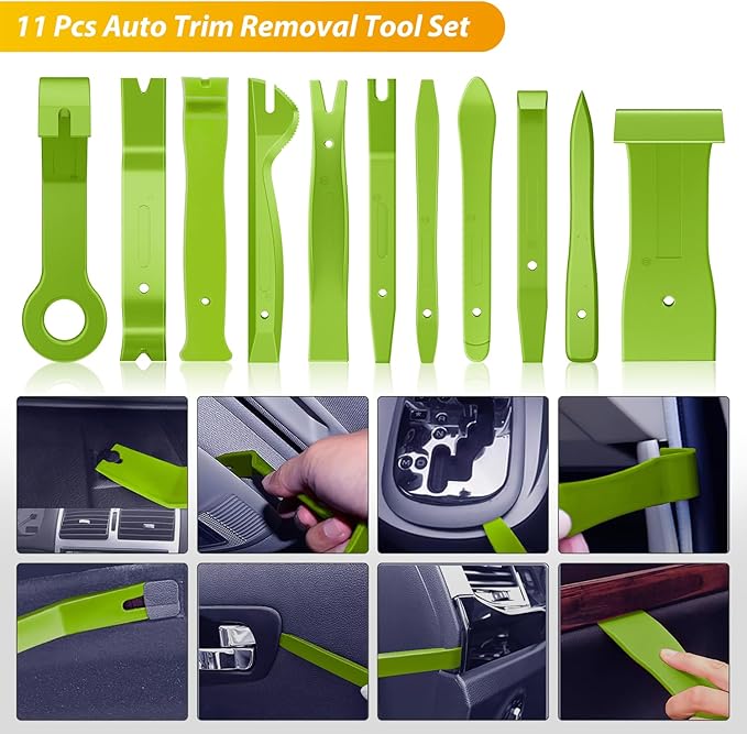 GOOACC 88Pcs Trim Removal Tool, Auto Push Pin Bumper Retainer Clip Set Fastener Terminal Remover Tool Adhesive Cable Clips Removal Kit Car Panel Radio Removal Auto Clip Pliers, Green