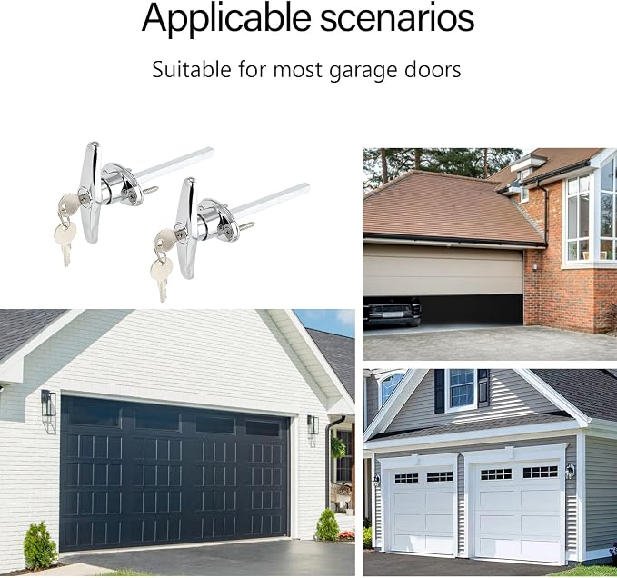Garage Door T-Handle Replacement Lock, Universal Replacement Hardware Garage Locking with 4 Keys, 2 Pack