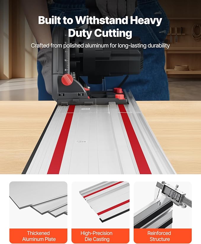 VEVOR Track Saw Guide Rail, 55-Inch Cutting Range, Kit Includes 2 x 27.5 in Aluminum Extruded Guide Rails and 1 Connector, Compatible with Makita, Festool & WEN Track Saws, for Woodworking Projects