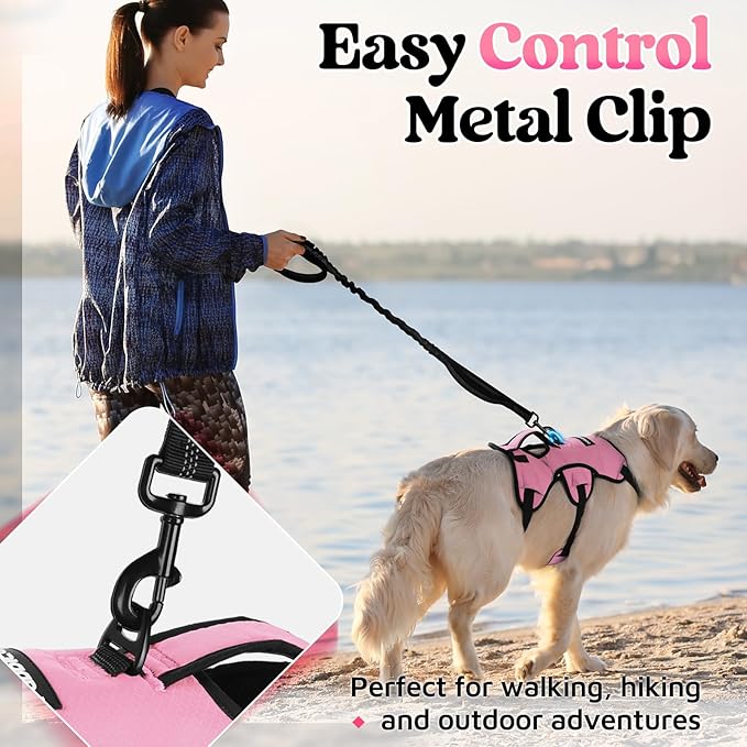 rabbitgoo Escape Proof Dog Harness for Large, No Pull with Lift Handle | No Escape, Full Soft Padded, Reflective Adjustable Vest, Leash Clip for Walking Hiking Training, Pink, Large