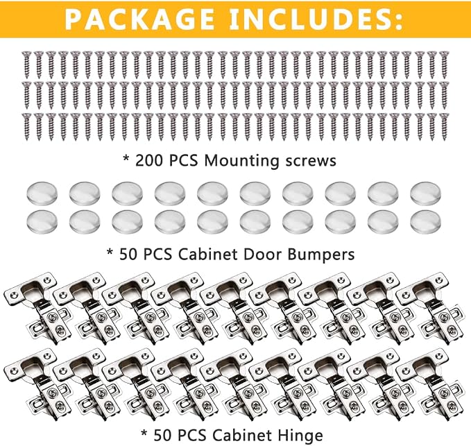 50 Pack Soft Close Cabinet Door Hinges for 1/2" Partial Overlay Cupboard, 100 Degree Opening Angel, Stainless Concealed Kitchen Cabinet Hinges with Mounting Screws and Manual