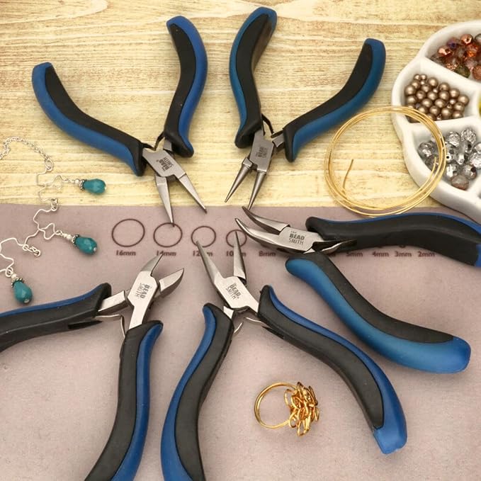The Beadsmith Ergonomic Plier Set – 5-Piece Kit: Chain Nose, Round Nose, Flat Nose, Bent Chain Nose & Semi-Flush Side Cutter – Extra-Fine Tips, Comfortable Ergonomic Grip & Double-Leaf Springs