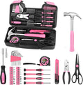 HANGYING 39 Piece Pink Tool Set for Women, All Purpose Household Hand Tool Kit with Plastic Storage Box, Small Tool kit for Home Garage Office College Dorm