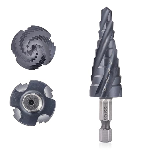 M35 Four Spiral Flute Cobalt Step Drill Bit, 1/4"-3/4" Wear-Resistant TiAlN Coated Four-Flute Step Bit, 1/4" Hex Shank Unibit Step Bit for Metal, Stainless Steel, Aluminum, Wood, Plastic