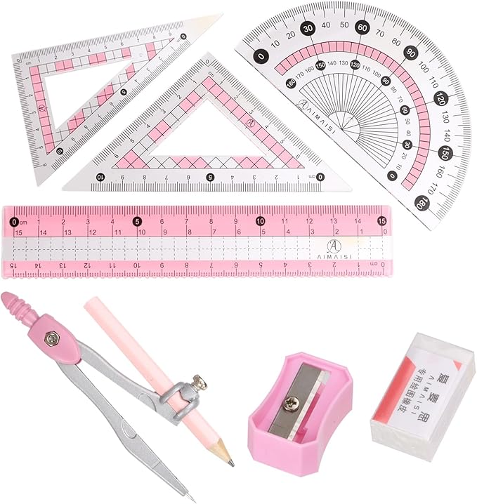 Compass Geometry Tool Protractor and Compass Set with Metal Box Drawing Compass with Rulers Math Compass Kit for Class Supplies and School 8 Piece