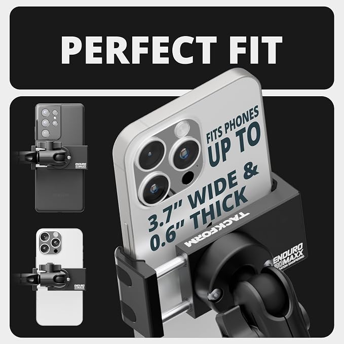 Tackform Black Motorcycle All Metal Phone Mount - Vibration Dampening 20MAXX Spring Cradle | Universal Clamp Fits 1-1/4" to 1-1/2" Handlebars | Compatible with iPhone, Galaxy, More | Short Reach