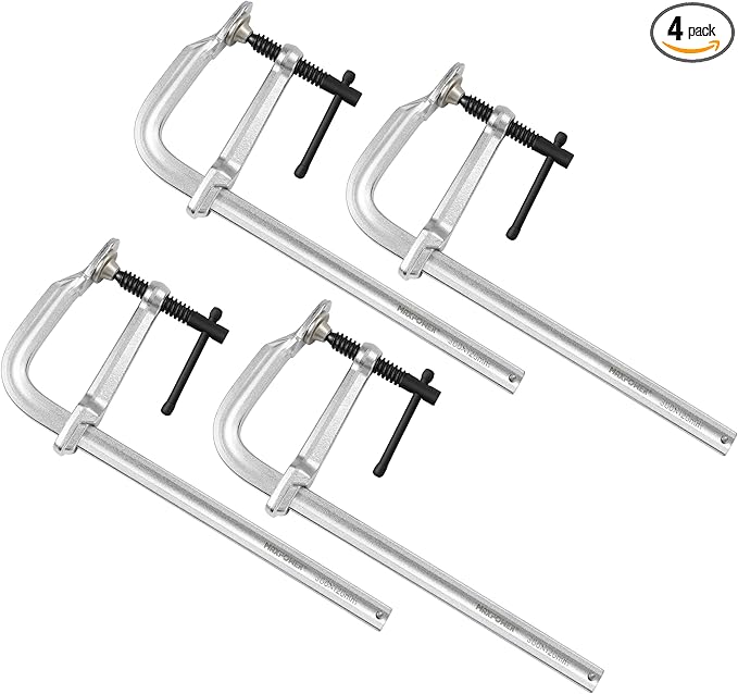 MAXPOWER 4-pieces Heavy Duty F Clamp 12-inch, 4-3/4" Throat