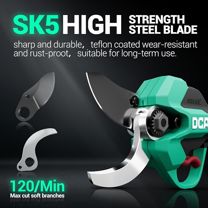 DCA Brushless 20V Battery Powered Electric Pruning Shears Cordless, 1.4" Power Pruner with SK5 High Carbon Steel Blade & 2.0Ah Batteries, Professional Tree Branch Cutter for Yard Tree Flower Trimming