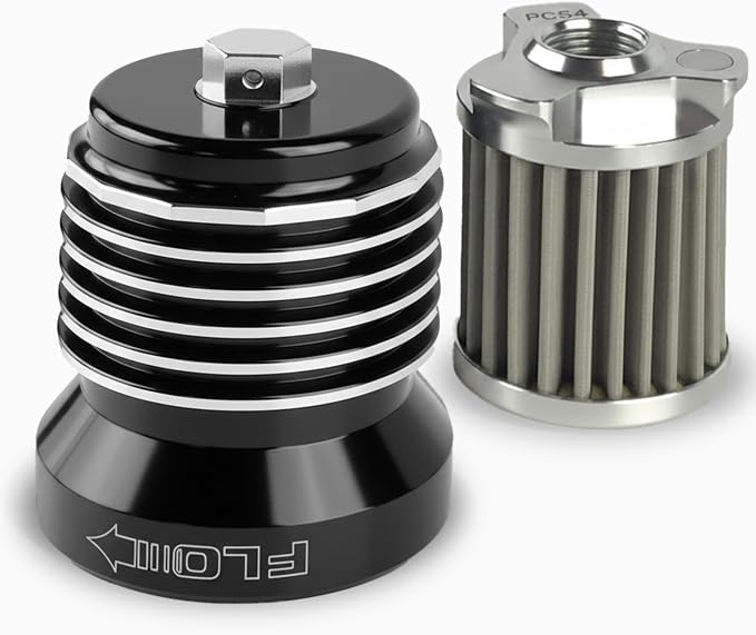 PC Racing FLO PCS4BC Reusable Harley Oil Filter Black Spin-On | Black Billet Aluminum, Magnetic Prefilter, High-Flow Stainless Mesh, Twin Cam & M8, Reusable Spin-On Filter