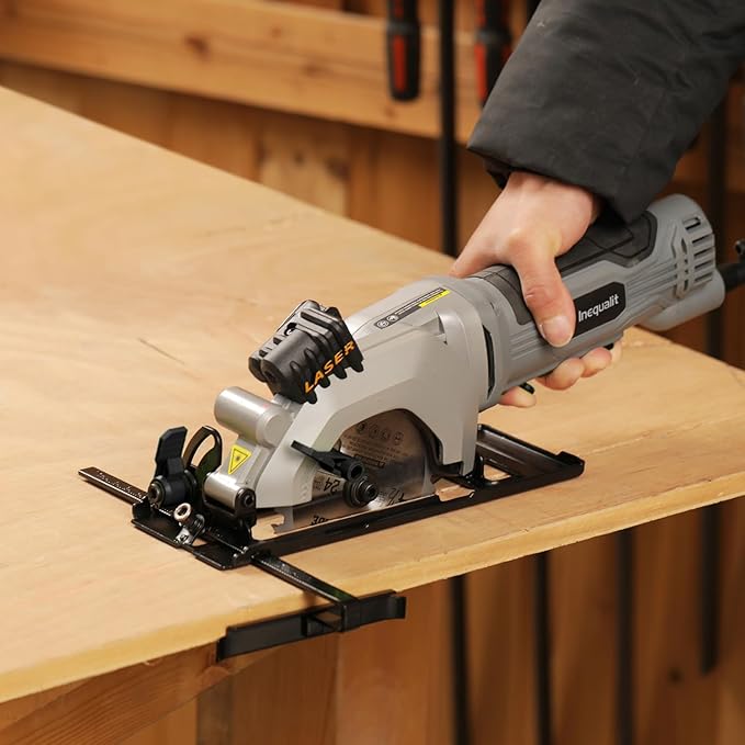 Mini Circular Saw, 4Amp 3500RPM Corded Compact Saw with 4-1/2" 24T TCT Blades, Laser Guide, Rip Guide, Vacuum Adapter and Blade Wrench, Max Cutting Depth 1-11/16"(90°), 1-1/8"(45°）