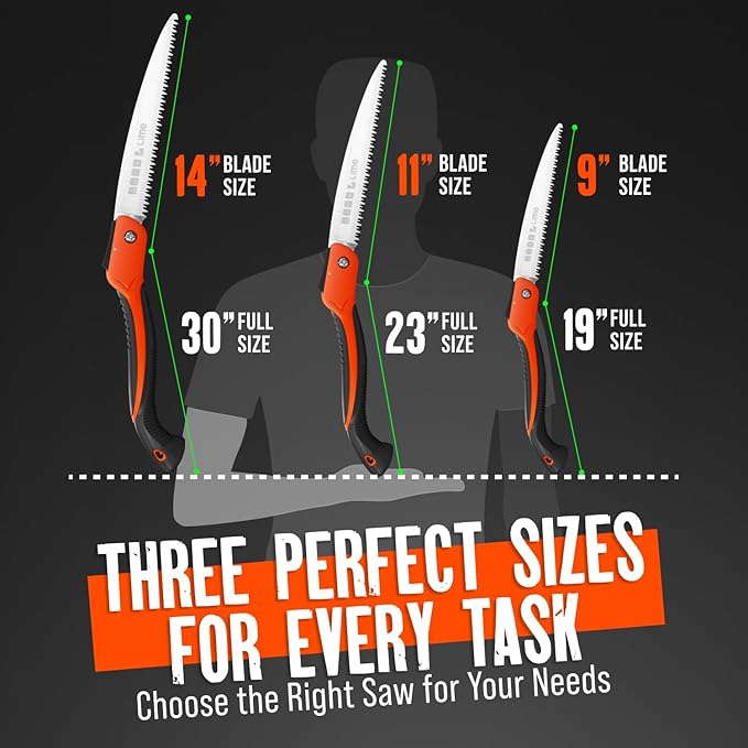 9-Inch Folding Camping Saw - Heavy Duty Pruning Saw with Triple-Cut SK5 Blade, 7 TPI Razor Teeth for Tree Trimming, Wood Cutting, Camping, Bushcraft, and Gardening Work