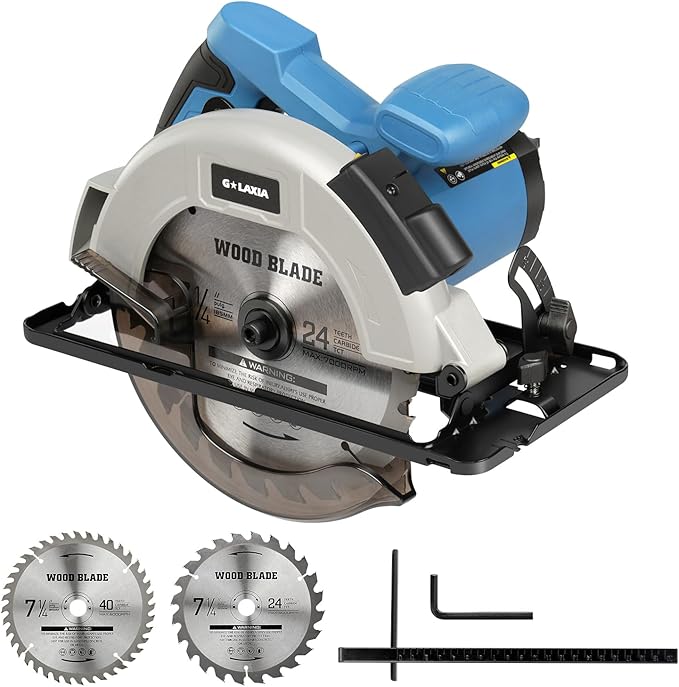 11A Corded Circular Saw with Laser Guide, 6000RPM Electric Circular Saw, 7-1/4" Blade, Max Cutting Depth 2-1/2" (90°) and 1-7/8" (45°), Carpentry Tool for Woodworking Plastic Precision Cutting