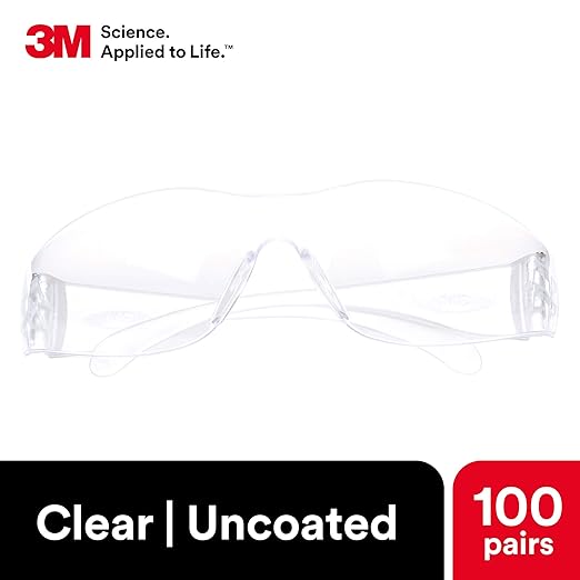 3M Safety Glasses, Virtua 11228, Pack of 100, ANSI Z87, Unisex, Clear Lens, Clear Frame, Economical Eye Protection, Lightweight, UVA, UVB, UVC