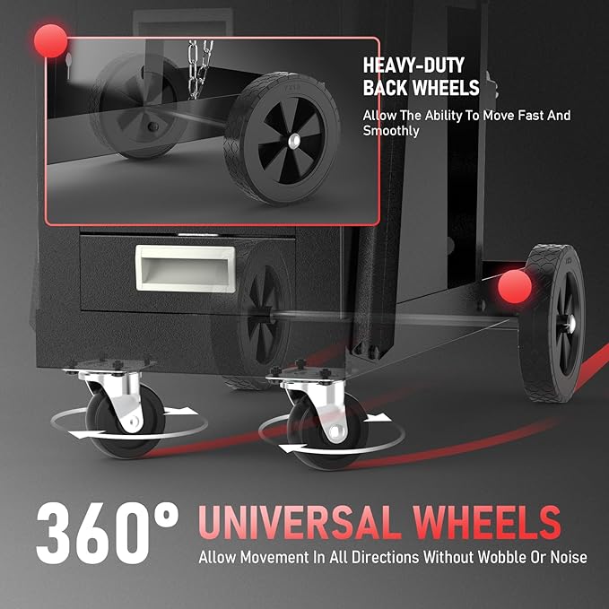 YESWELDER 2-Tier Welding Cart with 4 Drawers, Heavy Duty Large Storage Welding Trolley with 360° Rolling & Safety Chains for MIG TIG Welder and Plasma Cutter
