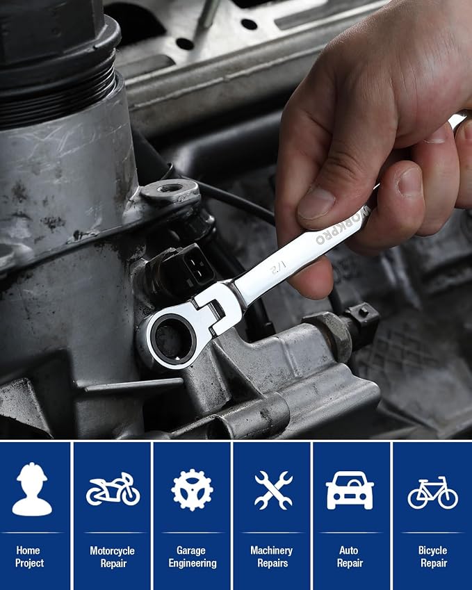 WORKPRO 1/2" Ratcheting Combination Wrench, Mirror Polish Chrome Plating (Pack of 2)