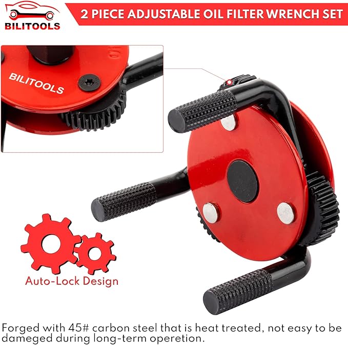 BILITOOLS Adjustable Oil Filter Wrench – Universal Oil Filter Removal Tool, 1/2" Drive, Fits 2-1/2"–5-1/8" Filters