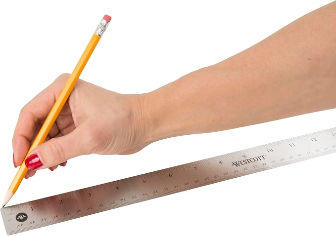 Westcott Stainless Steel Ruler Set with Non-Slip Cork Backing, Easy to Read Etched Markings, Flexible and Sturdy Design for Crafting, Office, Classroom, School Supplies, 18-Inch, 12-Pack