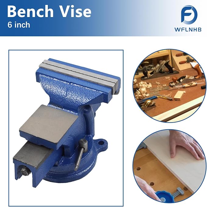 WFLNHB 6" Bench Vise Table Top Clamp Press Locking Swivel Base Heavy-Duty for Crafting Painting Sculpting Modeling Electronics Soldering Woodworking and Fishing Tackle