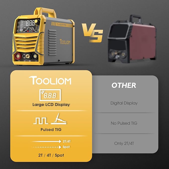 TOOLIOM 200A TIG Welder with Pulse, 4 in 1 Multifunctional TIG Welding Machine DC TIG/Spot TIG/Pulse TIG/Stick 110&220V Dual Voltage with Large Digital Display