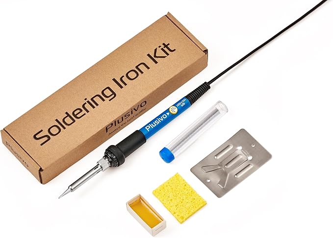 Soldering Iron Kit 60W Adjustable Temperature 5-in-1 Electronics Repair Kit, Solder Wire, Stand, Sponge & Rosin Flux, Fast Heating Soldering Tool for Desoldering, DIY, Circuit Board, Electrical Repair