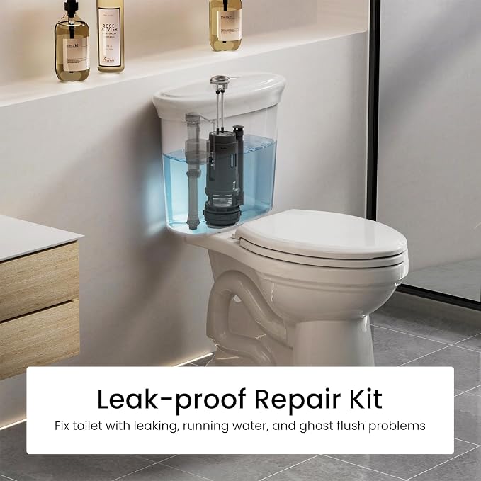 R&T 3-Inch Dual Flush Valve with Top Push Button Toilet Repair Kit Inside Tank dual flush valve replacement kit for 2-piece Toilet, Quick Fix Toilet Leaking, Running Water and Ghost Flush A2422M