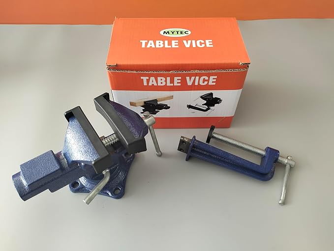 MYTEC Bench Vise or Table Vise, multifunctional jaw, multi-functional Combined Vise with Quick Adjustment, Universal Rotate 360° Work Clamp-On Vise, 3.3" blue