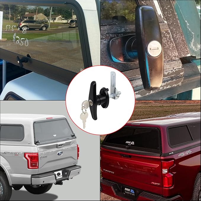 Keyed-Alike Locking T-Handle Kit for Truck Camper Shell/Cap & Topper - Black T-Handle Lock Set with Door Compatibility (Right)