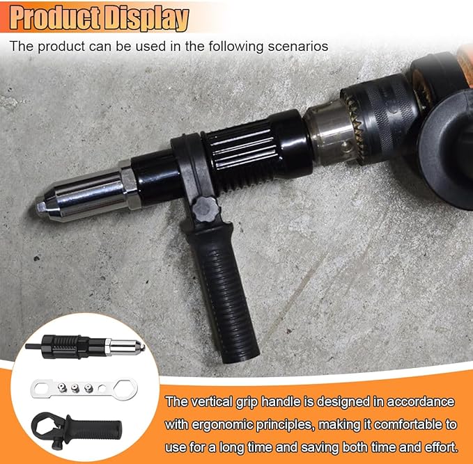 Pop Rivet Gun Adapter Kit, Cordless Electric Power Drill Rivets Attachment with 4 Rivet Heads 2.4mm, 3.2mm, 4.0mm & 4.8mm, Riveter Insert Nut Tool for Pop Riveting Work