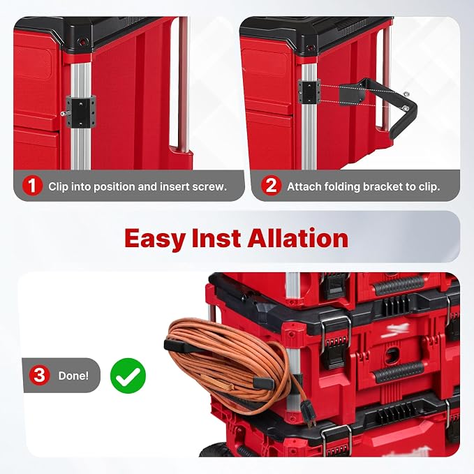 BYERN AUTO Extension Cord Holder Compatible with Milwaukee Packout Toolbox | Heavy Duty Cord Holder with Rail Clips, Holds 50ft Extension Cable to Efficient Storage and Management