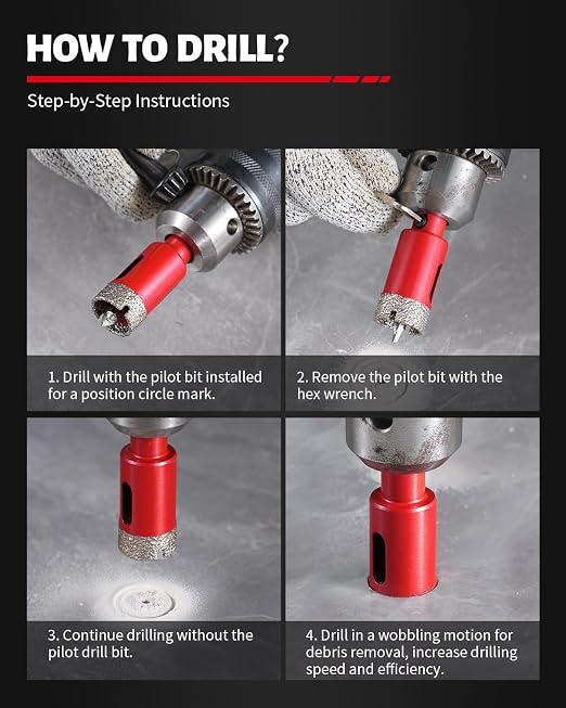 DAYDOOR 3/4" Diamond Hole Saw Bits with Pilot Drill Bit-2pcs 19mm Diamond Tile Hole Saw with Guiding Bit for Porcelain Tile Ceramic Pottery Granite Stone Glass Bottles(3/8" Triangle Shank)